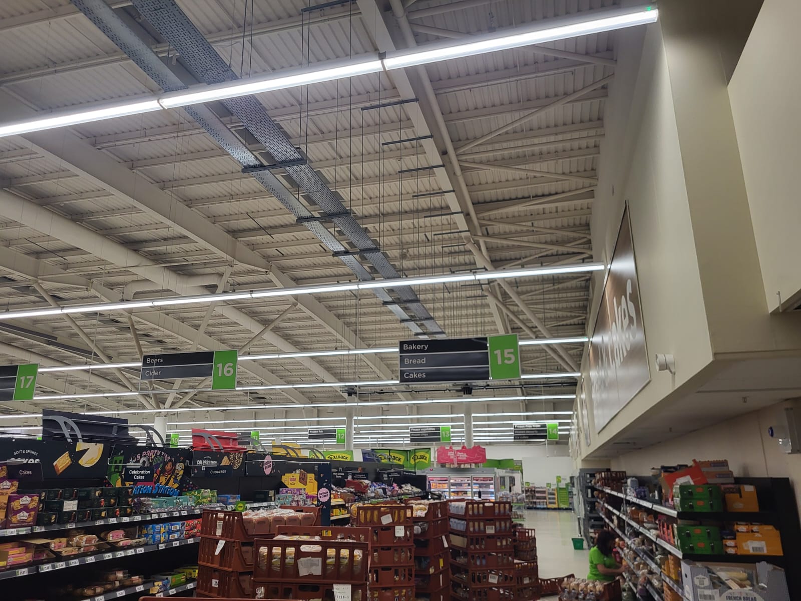 Linear LED lighting over the Asda sales floor